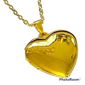 Vintage Gold Heart Locket Necklace Picture Photo Charm 18" Plated